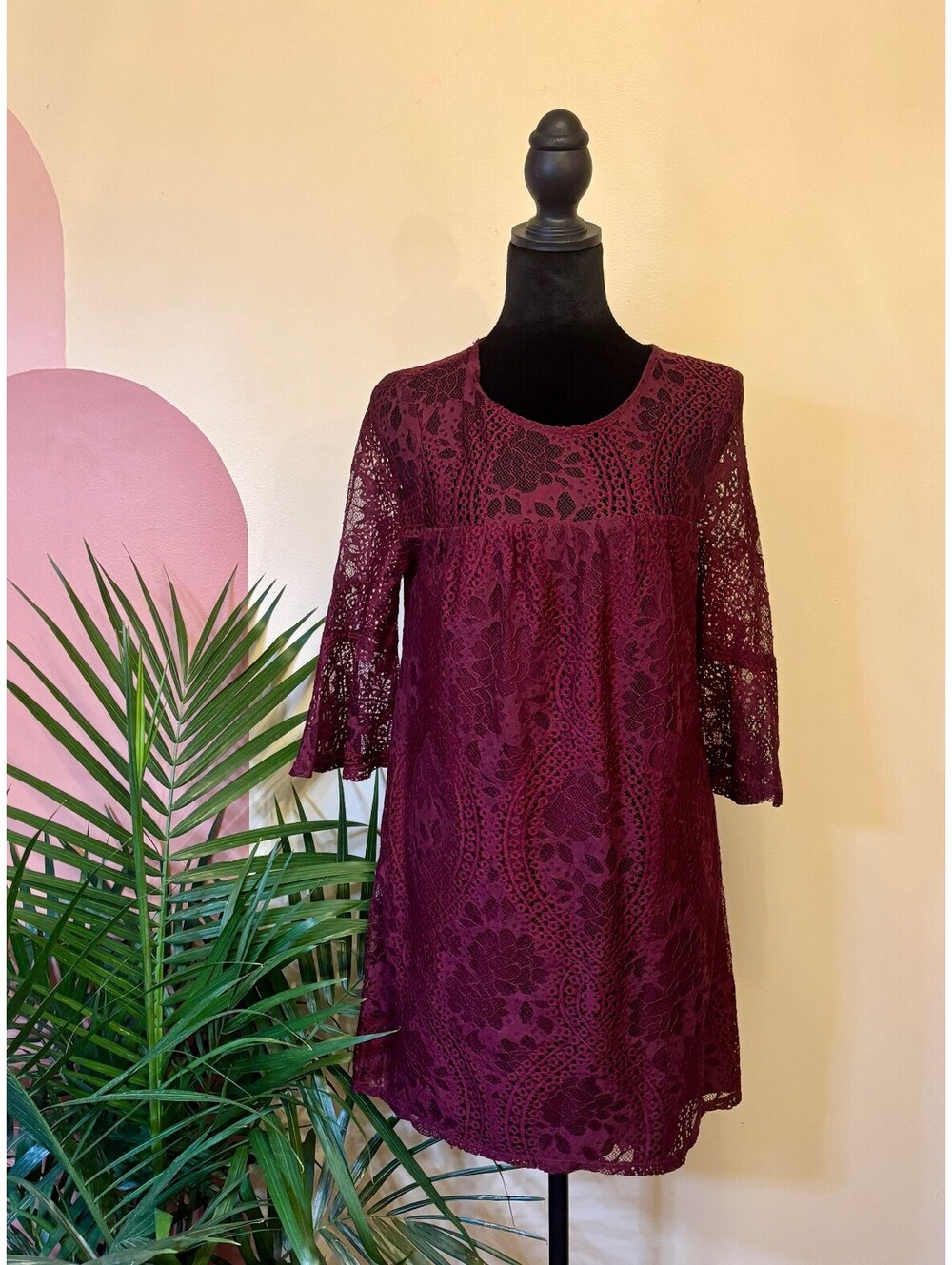 Women's Speechless Coquette Feminine Lace Maroon Burgandy Shift Dress Medium